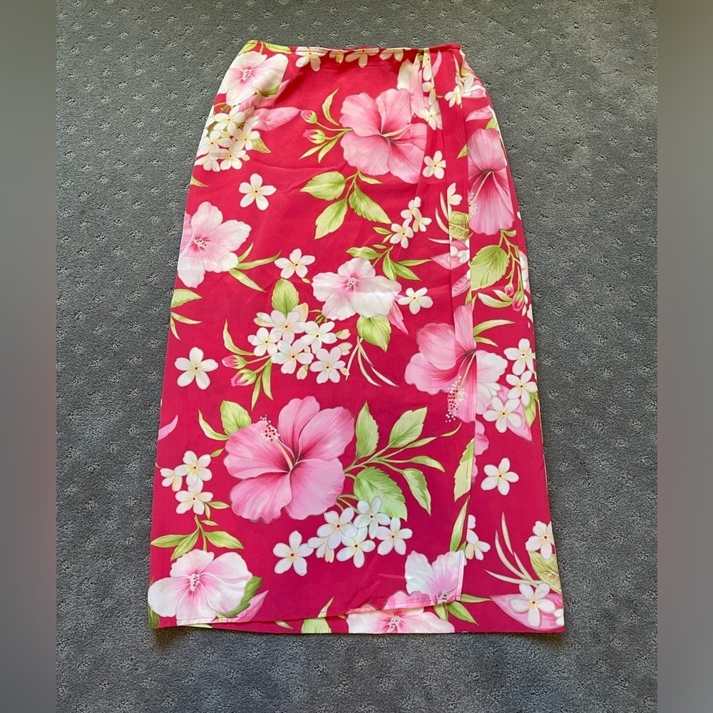 Vintage Talbots 100% Silk Hawaiian Print Faux Wrap Skirt Size 6